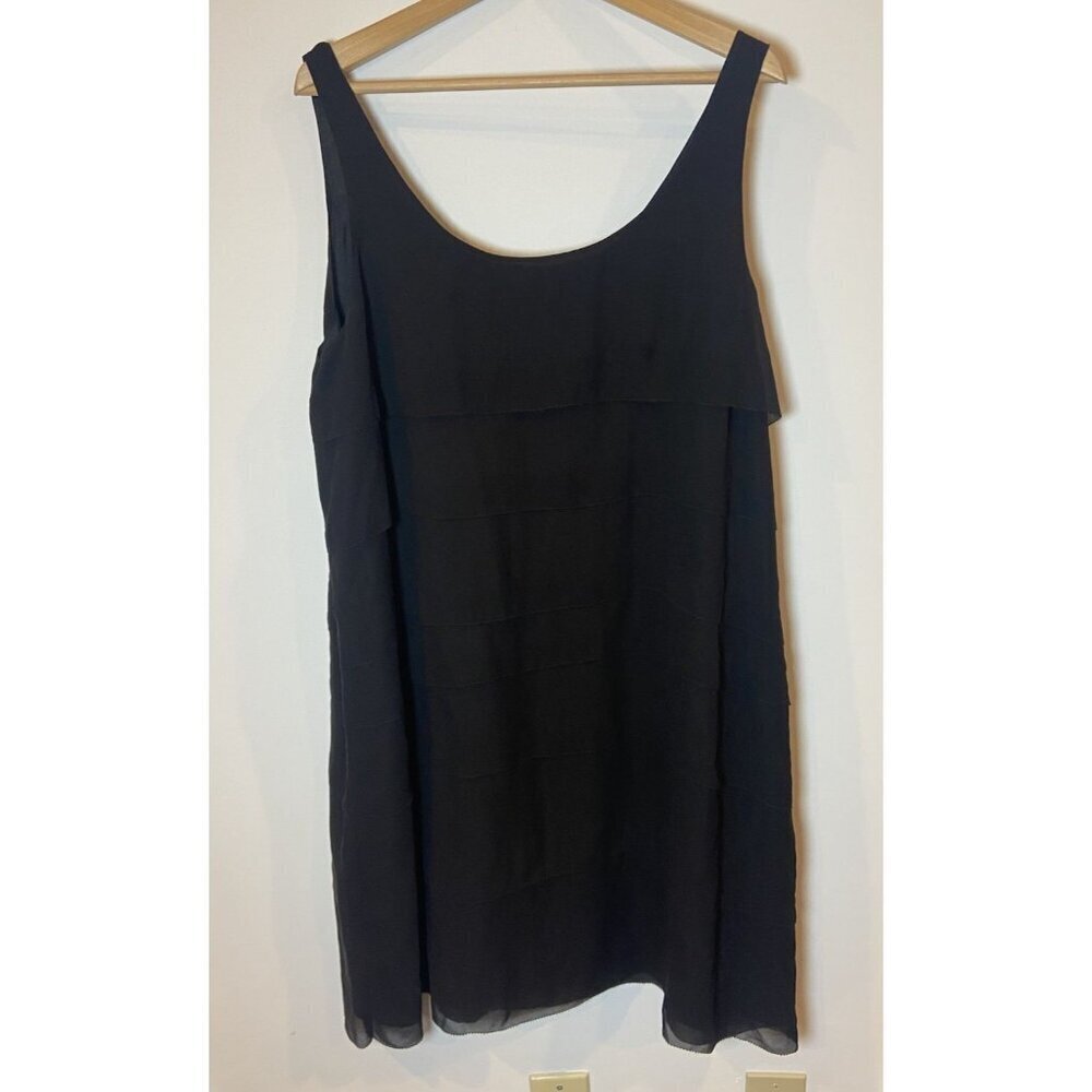 NWT Eileen Fisher Sheer Silk Crepe Georgette Sheath Dress Layered Black XL New